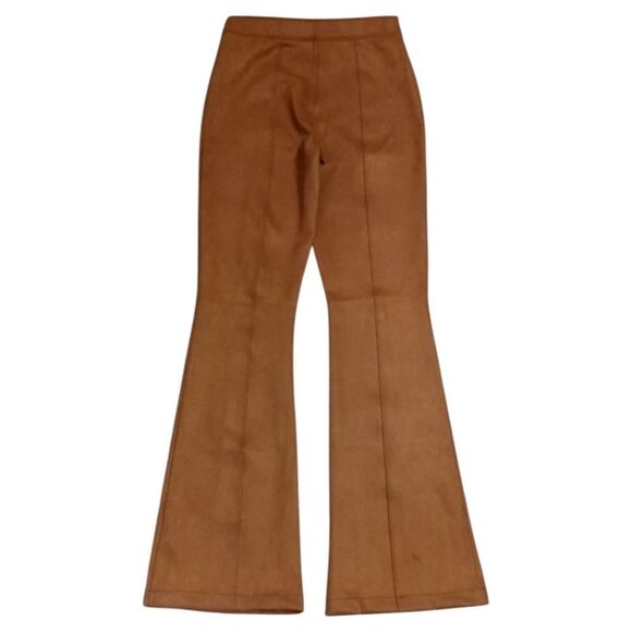 SPANX Faux Suede Pants M Flare Leg Pull On Stretch Camel Color Bohemian Hippie. - Picture 5 of 16